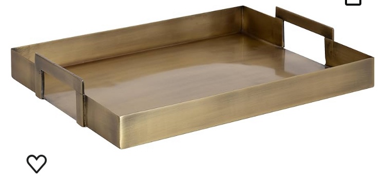 Kate and Laurel Myo Transitional Metal Rectangle Tray, 17 x 13, Brass, Modern Glam Rectangular Decorative Serving Tray with Handles for Storage, Display, and Decor