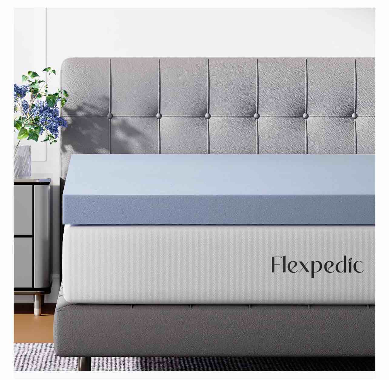 FP Flexpedic Full Mattress Topper, 2 inch Cooling Mattress Topper, Memory Foam Gel-Infused Bed Topper, Firm Mattress Topper for Back Pain, Pressure Relieve, CertiPUR-US Certified