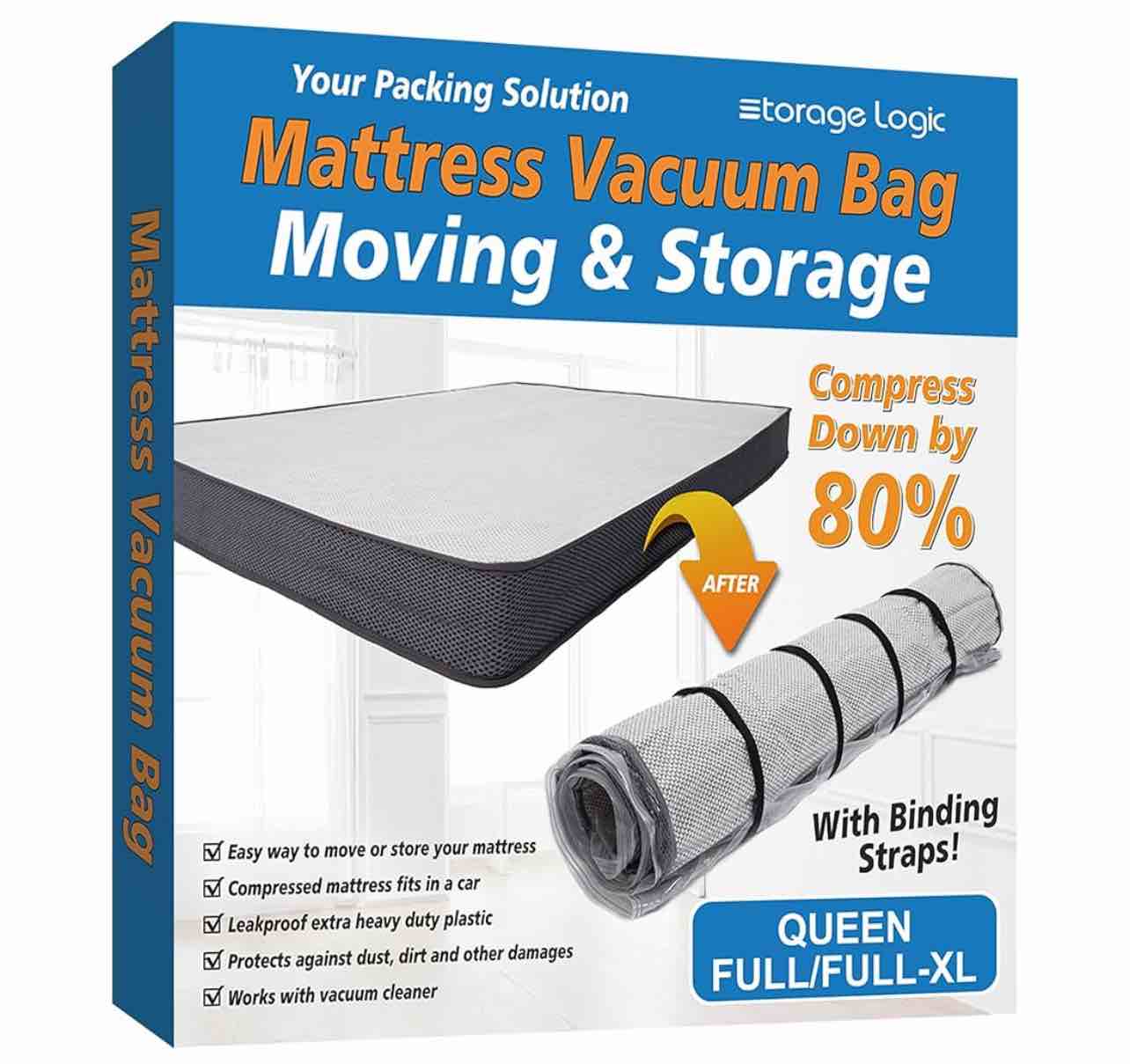 Queen/Full/Full-XL Foam Mattress Vacuum Bag for Moving, Vacuum Seal Mattress Bag with Straps
