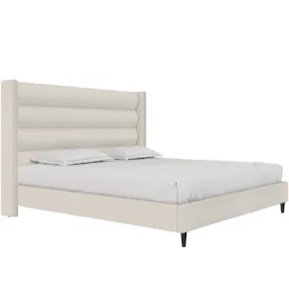 Louis Upholstered Bed Frame With High Tufted Headboard, King, Textured Ivory Canvas (Box 1 Of 2)