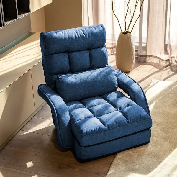 Adjustable 6-Position Floor Chair Folding Lazy Gaming Sofa,Indoor Chaise Lounge Sofa - Blue