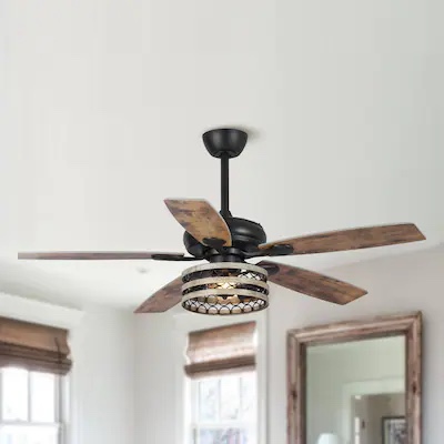 Parrot Uncle 52-in Matte Black with Brown Blades LED Indoor Ceiling Fan Light