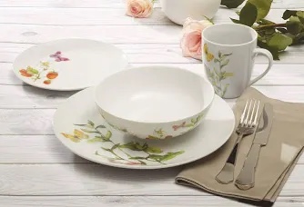 Safdie & Co. 16-Piece Dinnerware Set  White  Botanical Butterflies
