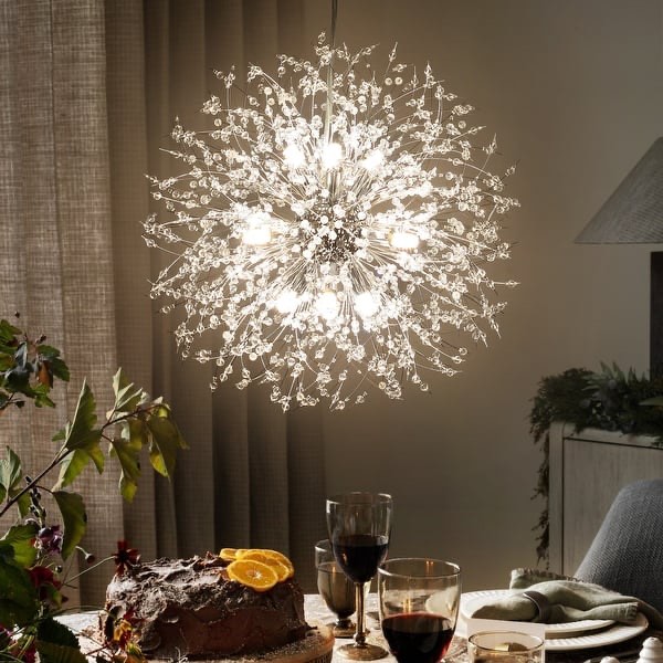 9/ 16-Light Modern Glam Large Round Globe Starburst Crystal Pendant Sphere Sputnik Firework Chandelier - 9-Light - Chrome