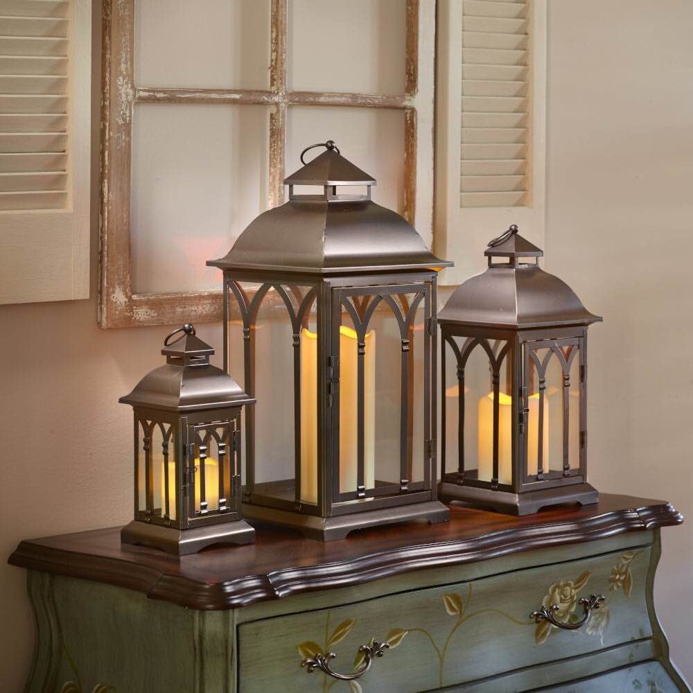 Pebble Lane Living Set of 3 Indoor-Outdoor Lombard Metal Lanterns Antique White