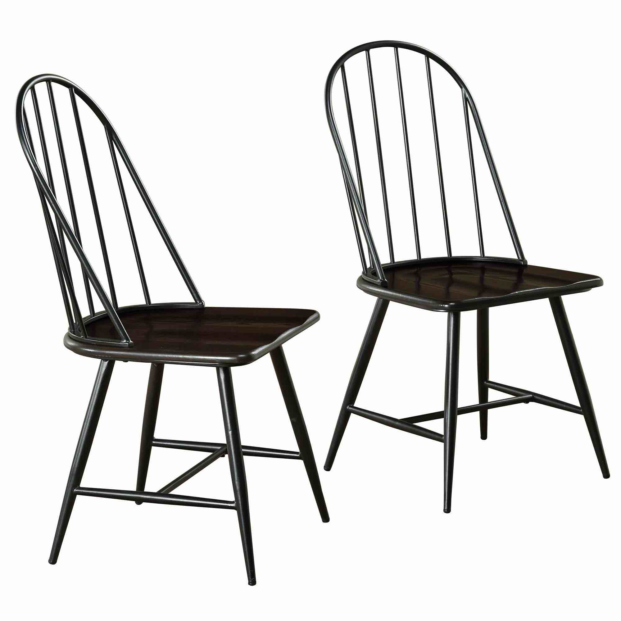 Set of 2 Milo Windsor Metal with Wood Seat Dining Chairs Black/Espresso Brown - Buylateral: Farmhouse Style, Armless