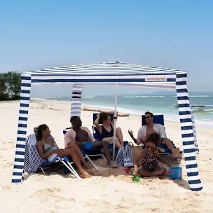 CoolCabana Beach Shade Tent - Easy Setup, UPF 50+ Protection, Large & Medium Sizes, Compact & Wind Resistant - Beach Cabana for The Whole Family - Navy Stripes, Large