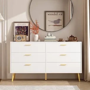 FUFU&GAGA Modern Double 6-Drawer Dresser Chest Of Drawers Cabinet - 54"-White