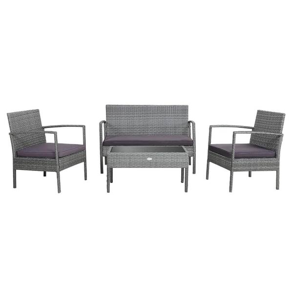 Costway 4-Pieces Wicker Patio Conversation Set with Grey Cushions