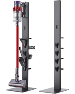 Vacuum Cleaner Stand, Compatible with Dyson Gen5 V15 V12 V11 V10 V8 V7 V6, Floor Cordless Vacuums Attachment Holder with 4 Hooks and 4 Shelves, Metal Storage Bracket Organizer, Black