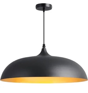 18inch Black and Gold Large Pendant Light, Farmhouse Adjustable Metal Hang Lamp, Vintage DomeCeiling Hanging Light Fixture, Industrial Lighting Fixture for Kitchen Entryway Restaurant Dining Room