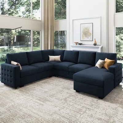 U-Shaped Sectional Sofa Bed Pull Out Sleeper Couch With Storage Chaise