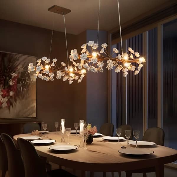 Veitchii Modern Ceramic Branch Glam Chandelier Gold 6-Light Kitchen Island Linear Pendant Lights - L 32.2"* W 10.2"* H 10.2"
