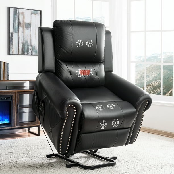 Naomi Home Tatiana Luxury Studded Electric Lift Recliner Chair with Massage and Heating-Color:Black,Material:Air Leather