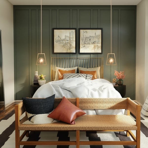 Modern Farmhouse 2 Light Gold Pendant Abstract Geometric Dimmable Kitchen Island Light with Glass Globe - L9"*W5.5"*H10"