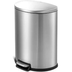 QUALIAZERO 50L/13Gal Heavy Duty Hands-Free Stainless Steel Commercial/Kitchen Step Trash Can, Fingerprint-Resistant Soft Close Lid Trashcan, 13Gal, D Shape