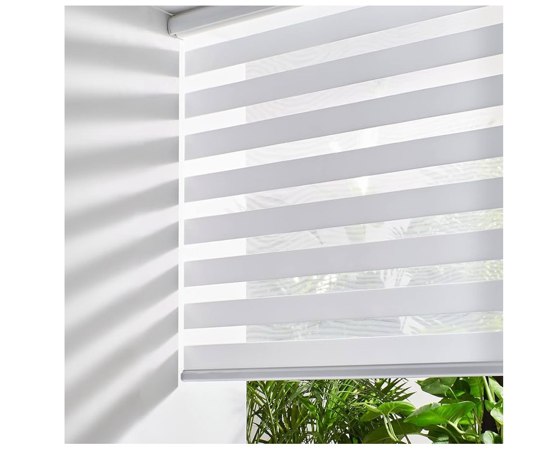 Persilux Cordless Zebra Blinds for Windows Free-Stop Roller Windows Shades (35" W X 64" H, White) Dual Layer Light Control for Day and Night, Light Filtering Sheer Shades for Home, Bedroom