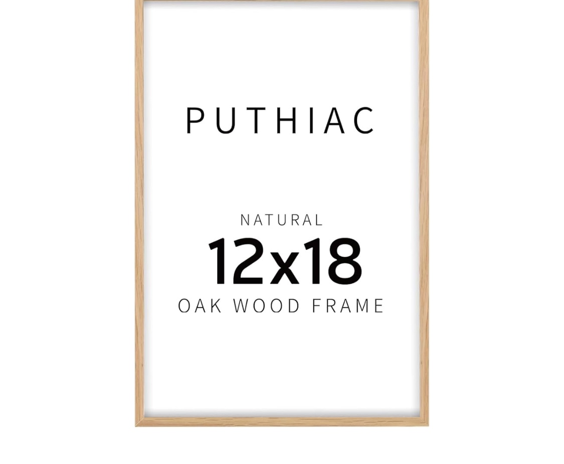 puthiac 12x18 Oak Wood Picture Frame - Minimalist 12x18 Poster Frame, 12"x18" Picture Frame Wood, Natural Solid Wooden Picture Frames for Wall Art Photo and Prints(1 Pack, Beige)