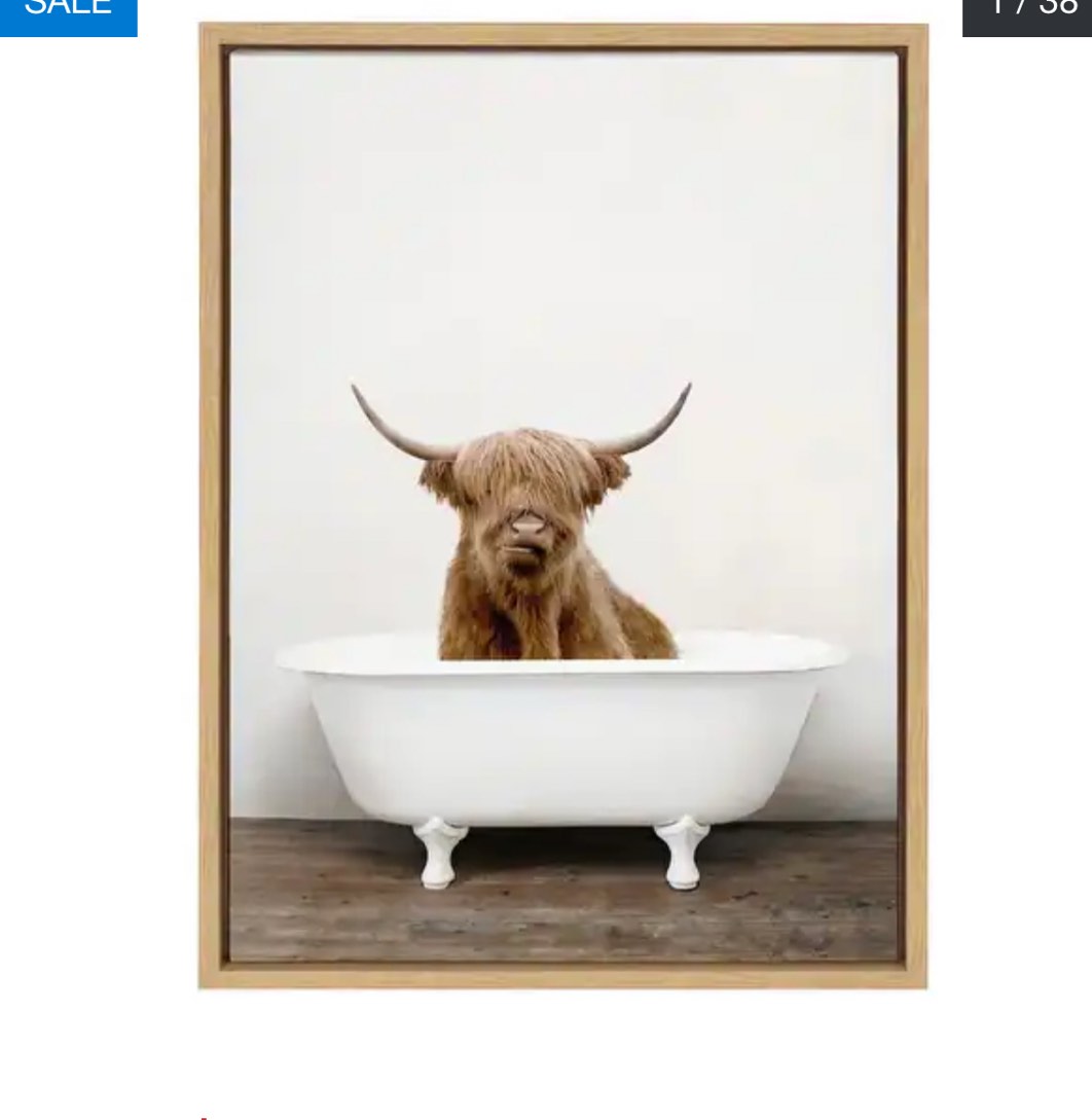 Kate and Laurel Sylvie Highland Cow Tub Framed Canvas by Amy Peterson - 18x24 - Plastic - Natural