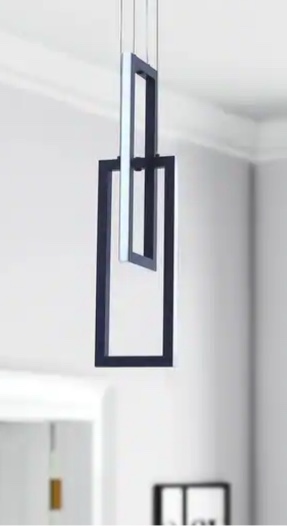 Modern 2-Light Geometric Linear Rectangle LED Pendant - Black