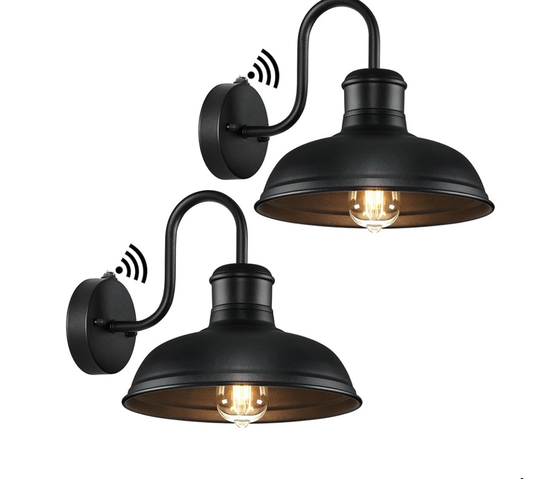 2-Pack Dusk to Dawn Outdoor Wall Sconces, Exterior Farmhouse Gooseneck Barn Light, Vintage Matte Black Outside Wall Mount Light Fixture, Anti-Rust Waterproof Outdoor Light for House Porch Garage