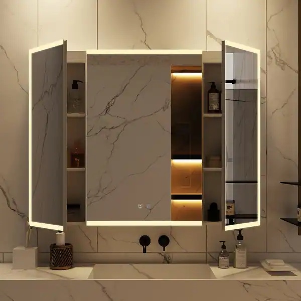 Sleek Anti-Fog Bathroom Medicine Cabinet with Dimmable LED Lights - 45.9"