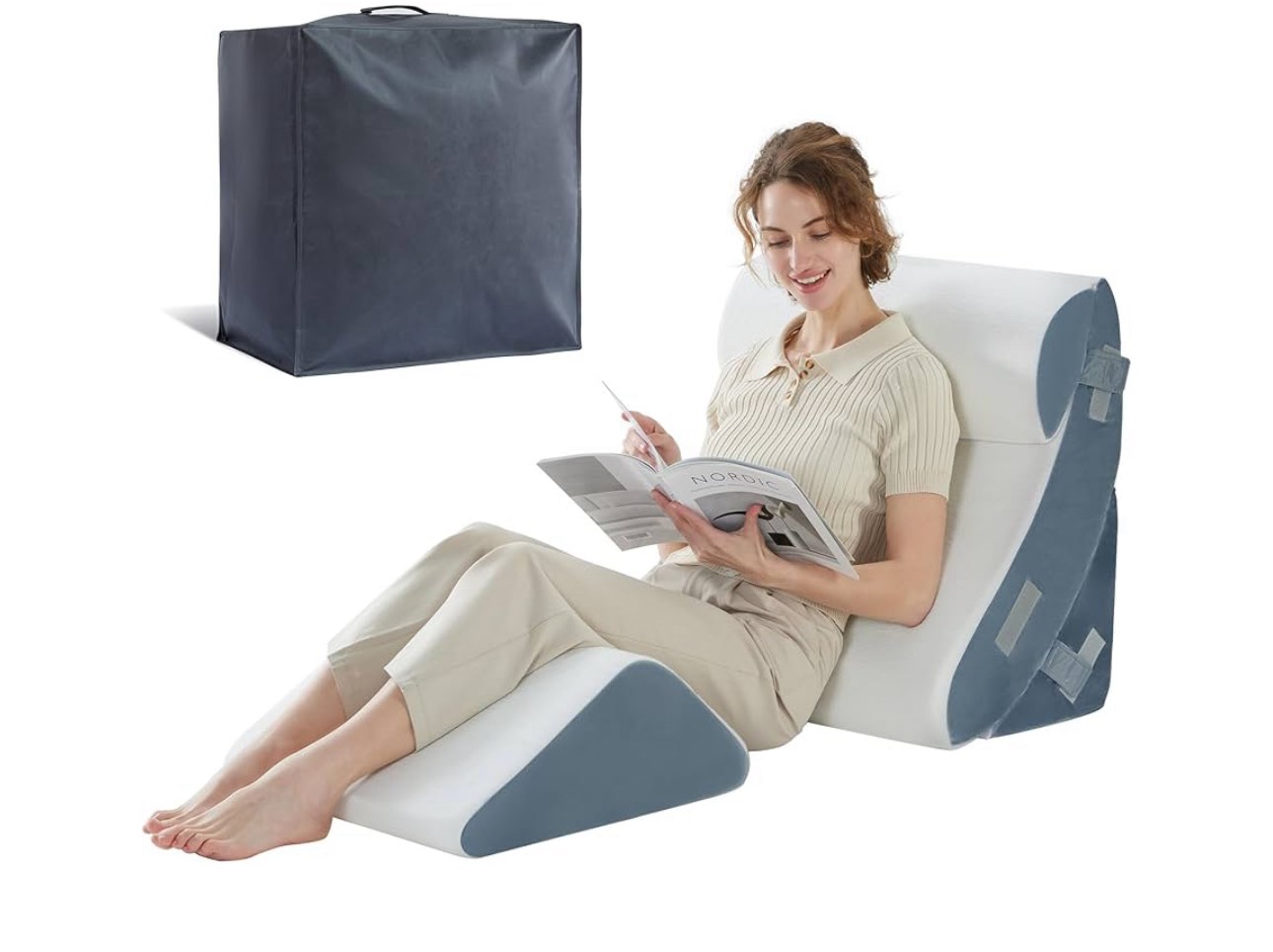 4pcs Orthopedic Bed Wedge Pillow for Sleeping, Memory Foam Pillows Set for Post Surgery, Back and Leg Pain Relief, Triangle Adjustable Support Pillow for After Surgery with Travel Bag