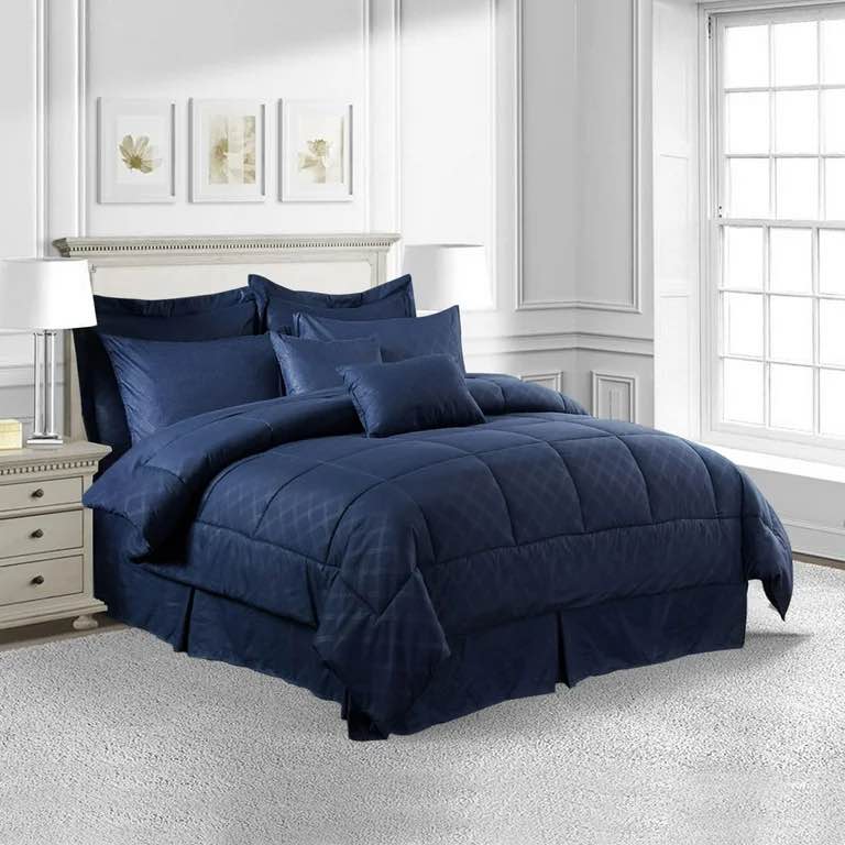 JML 10-Piece Comforter Set Bed in a Bag, Navy Plaid, Queen