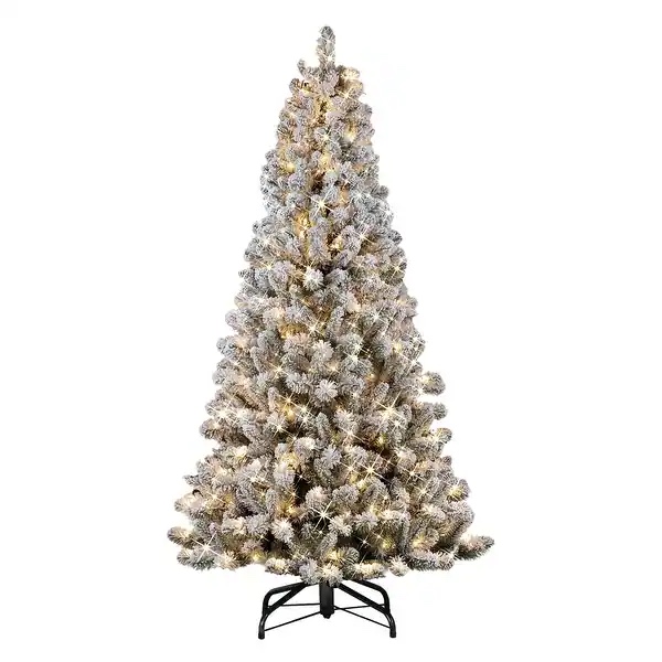Puleo International 6.5' Pre-lit Flocked Virginia Pine Artificial Christmas Tree  Brand: Puleo International 