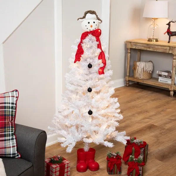 Pre-lit Snowman Medium Artificial Christmas Tree - 4' - Clear Lights - 4 Foot