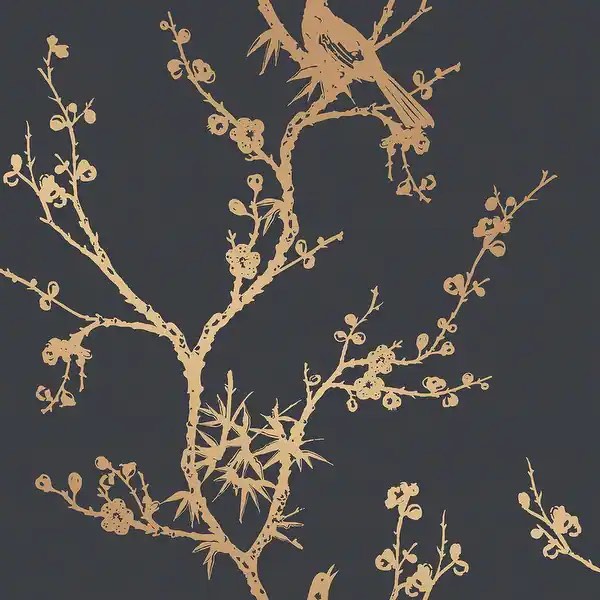 Tempaper Bird Watching by Cynthia Rowley Peel and Stick Wallpaper - 60 sq. ft. - Black and Gold