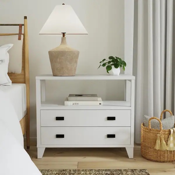 Handmade Wood 2-Drawer Nightstand with Open Shelf by East at Main