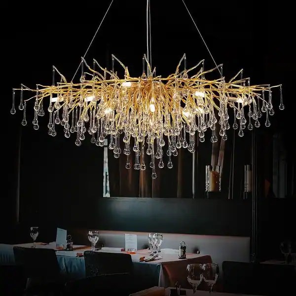 KAYLA Modern Indoor Crystal Chandelier for Dining Room, Kitchen Island Ceiling Pendant Lighting Fixture - Silver