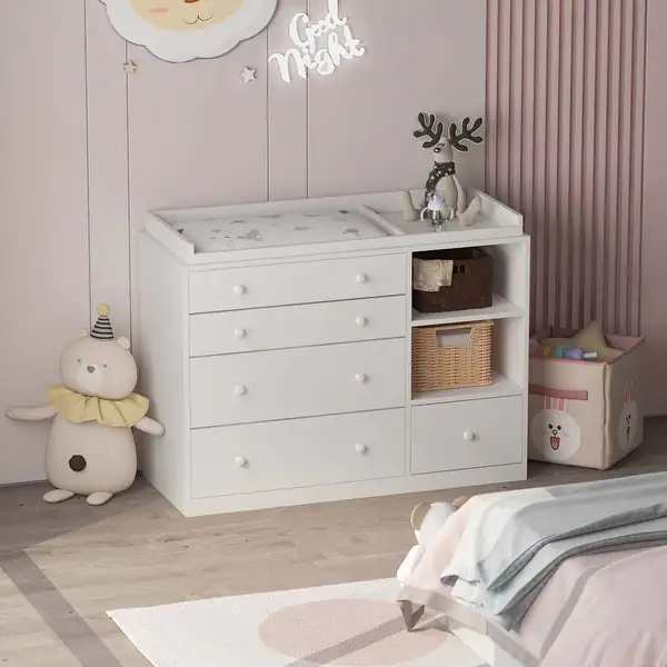 Timechee 47.2"W 5 Drawers Wooden Changing Table Dresser Brand: Timechee