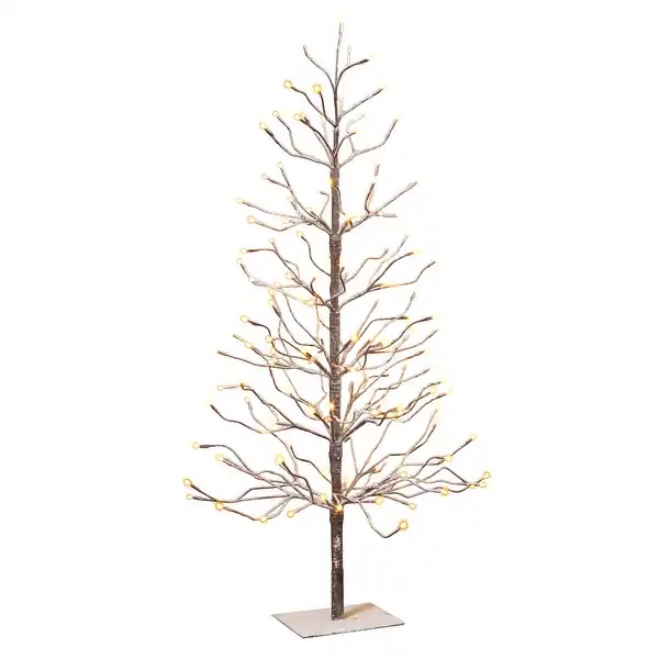 4 ft Tall Snowy Brown Pre Lit Tree with 128 Warm White LED Lights - N/A