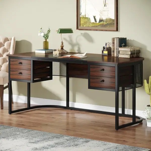 63-Inch Executive Desk with 4 Drawers, Large Office Desk Computer Desk