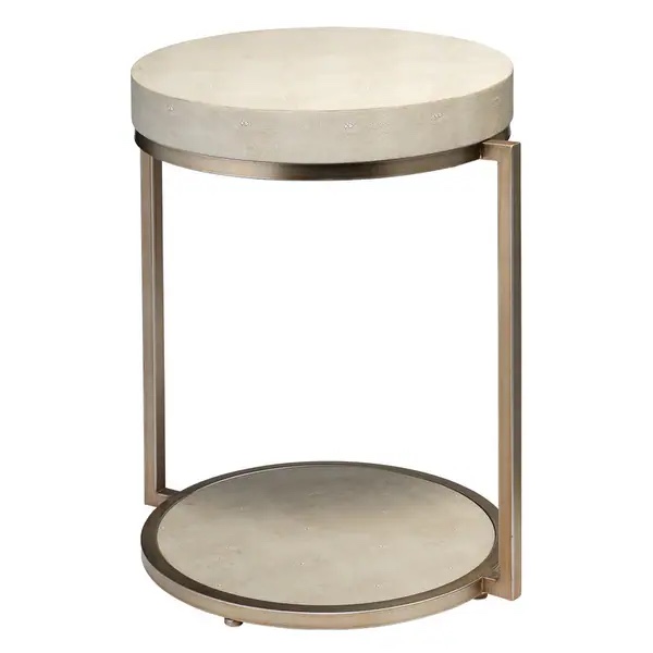 Alden Décor Cleo Faux Shagreen Round Side Table - Grey - Faux Leather