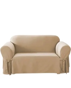 SureFit Duck Cotton Loveseat Box Cushion Slipcover - One Piece Slipcover, Relaxed Woven Fit, 100% Cotton, Machine Washable