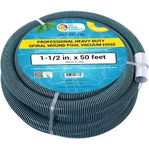 U.S. Pool Supply 1-1/2" x 30 Foot Professional Heavy Duty Spiral Wound Swimming Pool Vacuum Hose with Kink-Free Swivel Cuff, Flexible - Connect to Vacuum Heads, Skimmer, Filter Pump Inlet, Accessories