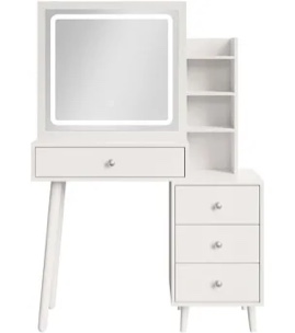 Julisa Makeup Vanity Desk with LED Mirror and Storage Drawers