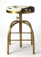 Morpeth Black Off White And Gold Hair on Hide And Iron Adjustable Height Swivel Bar Chair
