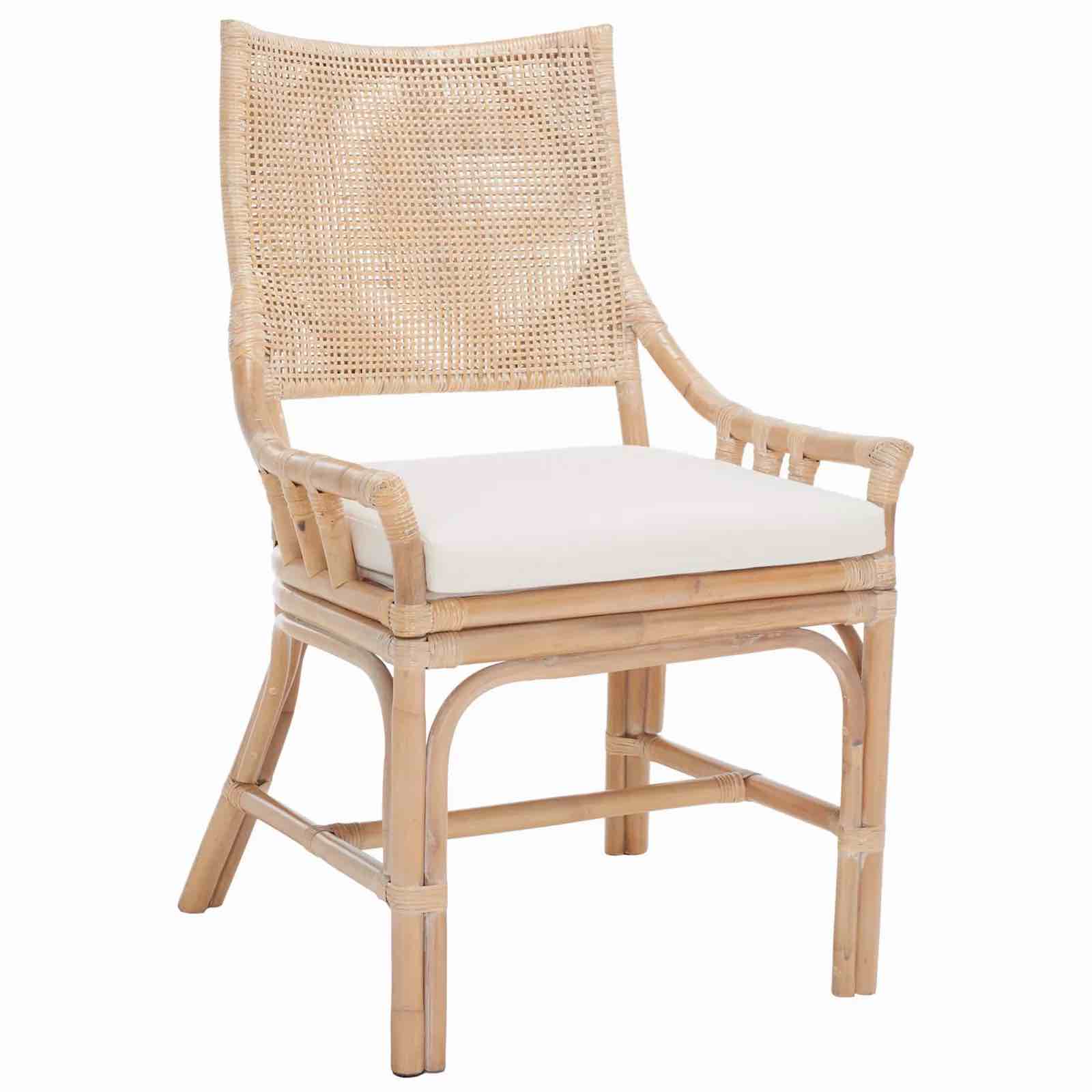 SAFAVIEH Donatella Rattan Chairs  Natural Wash/Black Legs/White Cushion (22 in. W x 24 in. D x 37 in. H)