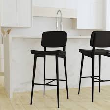 Gracen Arm Bar/counter Stool - Upholstered Seat - Dark Walnut Wood, Black Metal, Black Faux Leather (set Of 2)