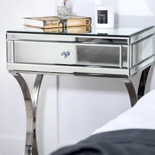 Toby 24" Tall Mirrored Nightstand 1-Drawer Metal Cross-legs