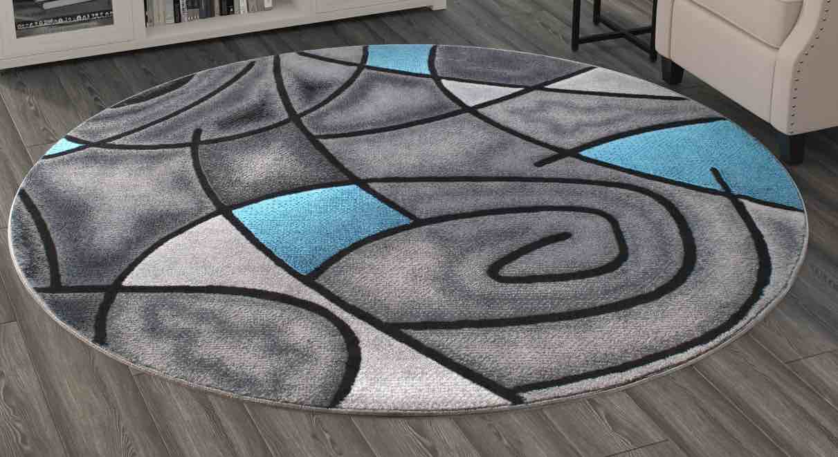 Masada Rugs Modern Contemporary Round Area Rug, Blue Grey Black (5 Feet X 5 Feet) Round