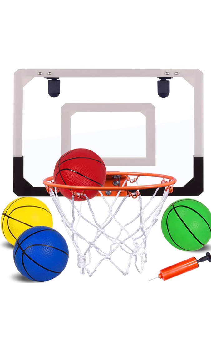 NI-ROU Indoor Mini Basketball Hoop for Kids,Mini Basketball Hoop with Electronic Scoreboard & 2 Balls,Over The Door Basketball Hoop with LED Lighting, Basketball Wall-Mount Hoops & Goals Toys