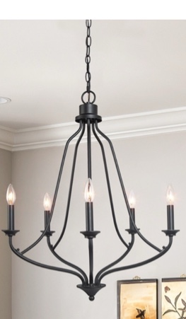 Regan Modern Farmhouse 5-light Black Metal Chandelier French Country Candle Arms Dining Room Lighting - D24"x H88.5"