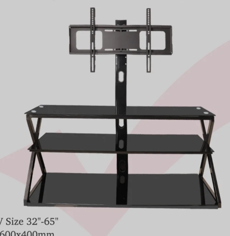 Leadzm TSG001 32-65 Corner TV Stand with Swivel Bracket, 3-Tier Tempered Glass Shelves, Space-Saving Design for Living Room