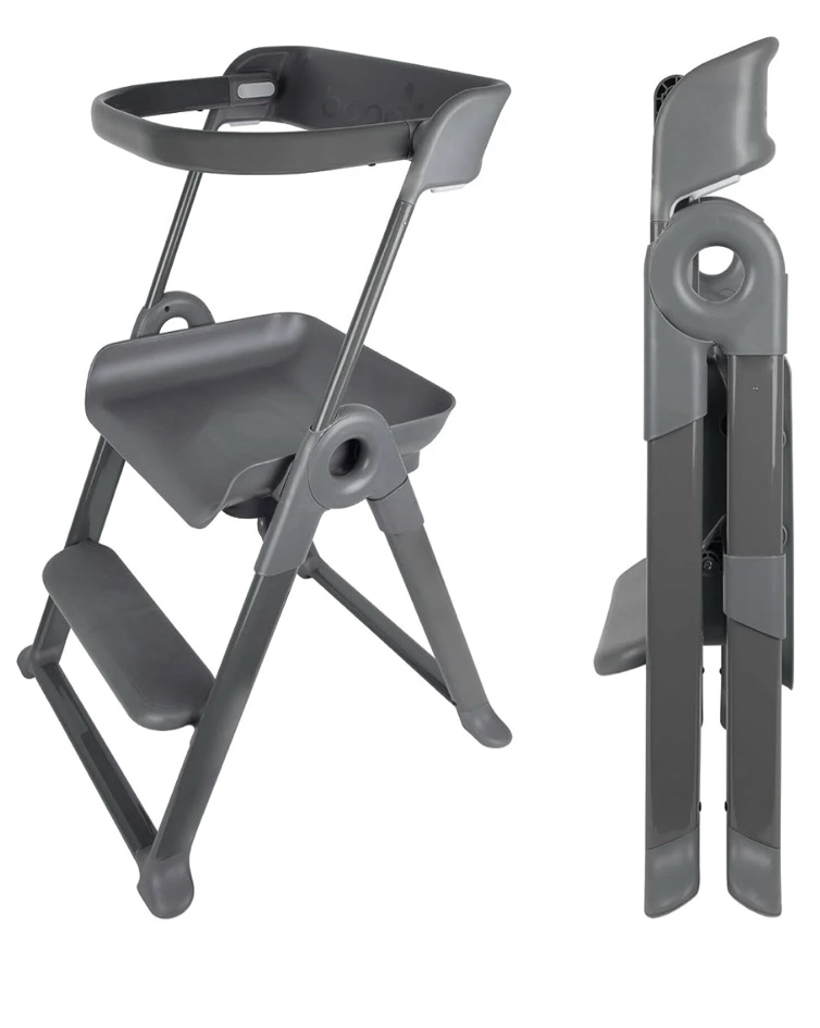 Boon Pivot Toddler Tower Kids Kitchen Step Stool - Folding Toddler Step Stool for Kitchen Counter - Gray - Ages 18 Months to 4 Years