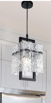 Black Crystal Pendant Light for Kitchen Island, Luxury Water Ripple Glass Chandelier Lights Fixture, Modern Elegant Adjustable Pendant Lighting for Dining Room Bedroom, E12 Bulb, L6.5'' x H11.8''
